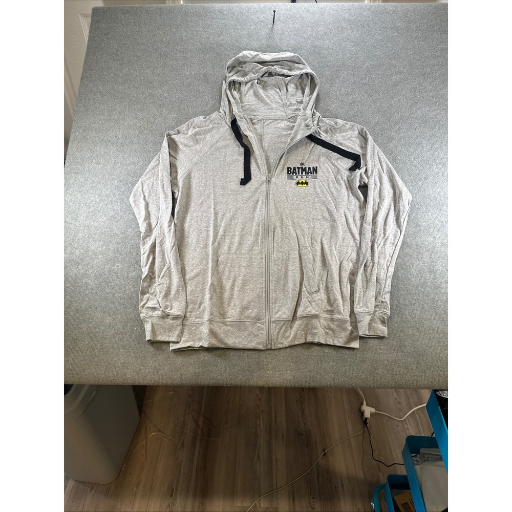 Running Man Batman Run Mens Gray Full Zip Hoodie Lightweight Tri-Blend Large - Picture 7 of 10